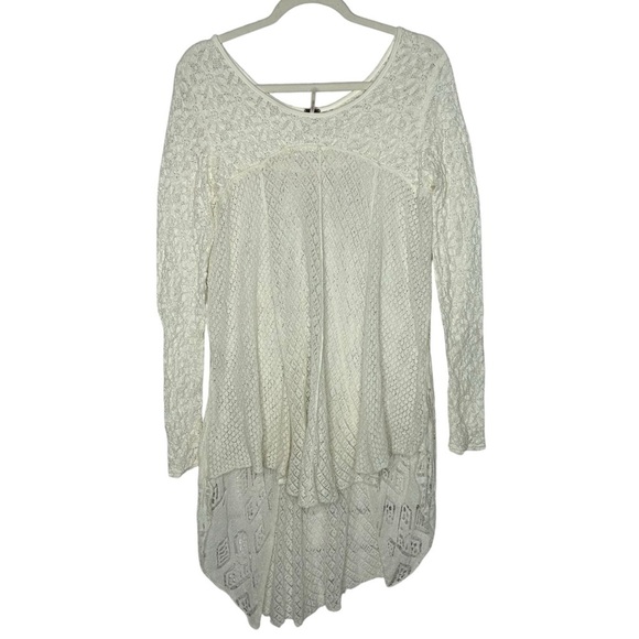 Free People Tops - Free People Ivory Lace High Low Long Sleeve Oversized Tunic